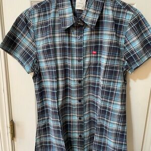 TYR Red Line Plaid Button Down Shirt Size S NWT Blue Multi $63 Retail